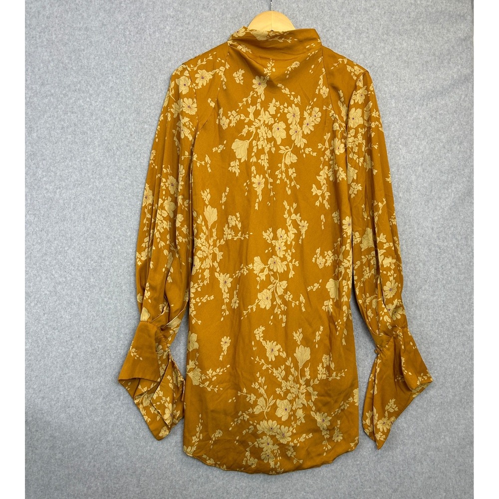 Free People Aries Floral Mini Dress Mustard Yellow Open Back Autumn Size Medium